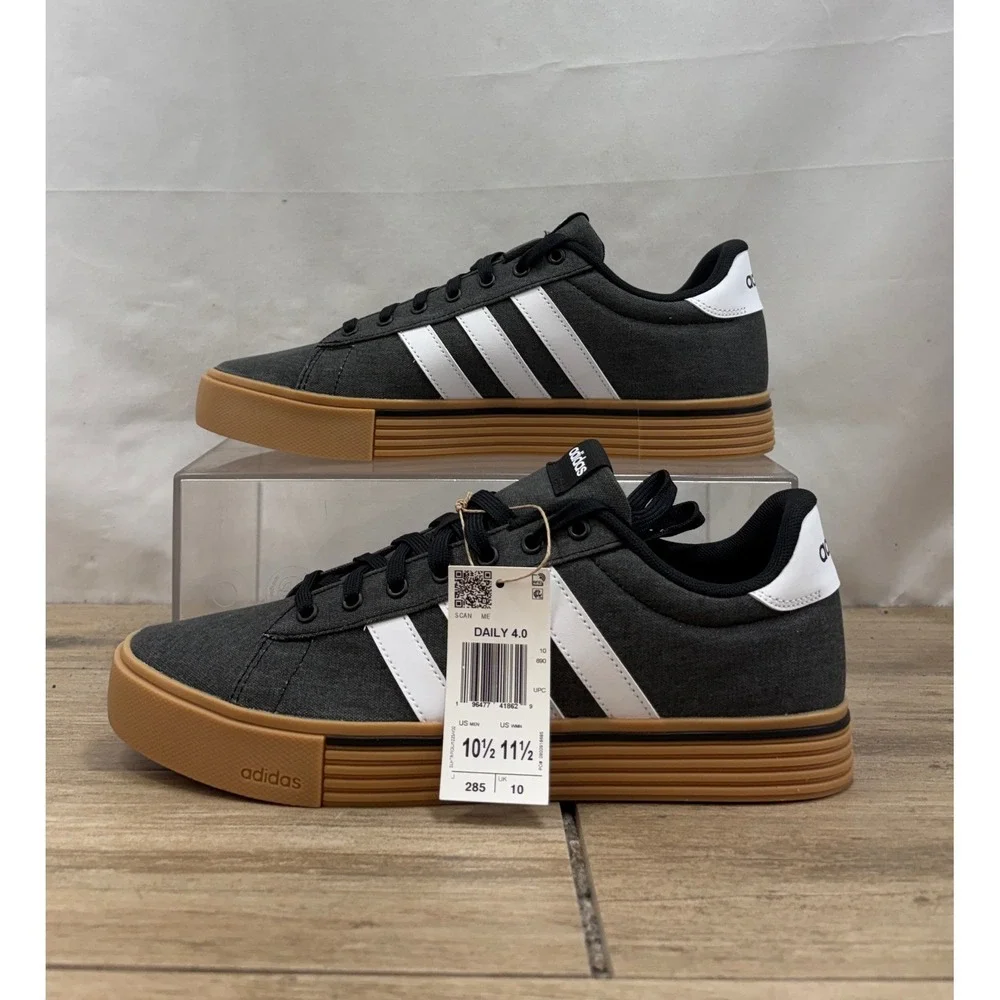 Adidas Daily 4.0 Mens Sz 10.5 Charcoal Gray White Gum Sole‎ Sneakers